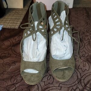 JustFab Olive Lace-Up Peep Toe Heels